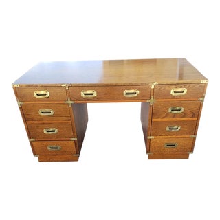Bernhardt Vintage Campaign Oak Partners Desk For Sale