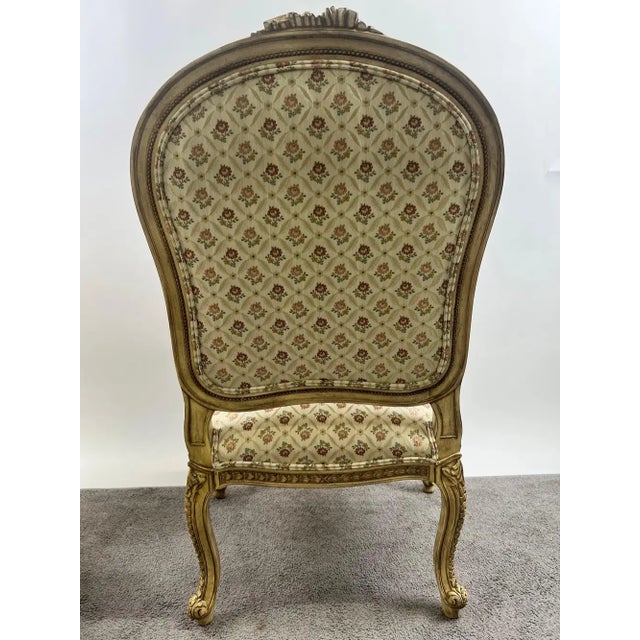 French Louis XV Style Bergère Armchair, Painted Frame, Floral Embroidery, a Pair For Sale - Image 4 of 15