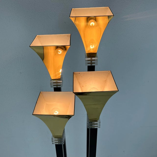 Brass 1980s Four Light Brass & Lucite Torchiere Floor Lamp For Sale - Image 8 of 12
