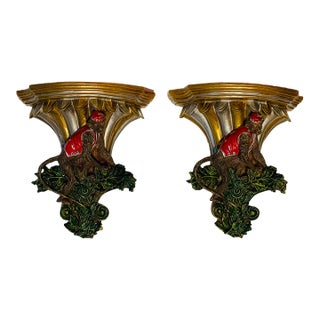 1970s Whimsical Oair of Monkey Servants Wall Brackets For Sale