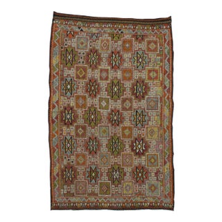 Handwoven Embroidered Turkish Kilim Rug - 6′1″ × 9′3″ For Sale