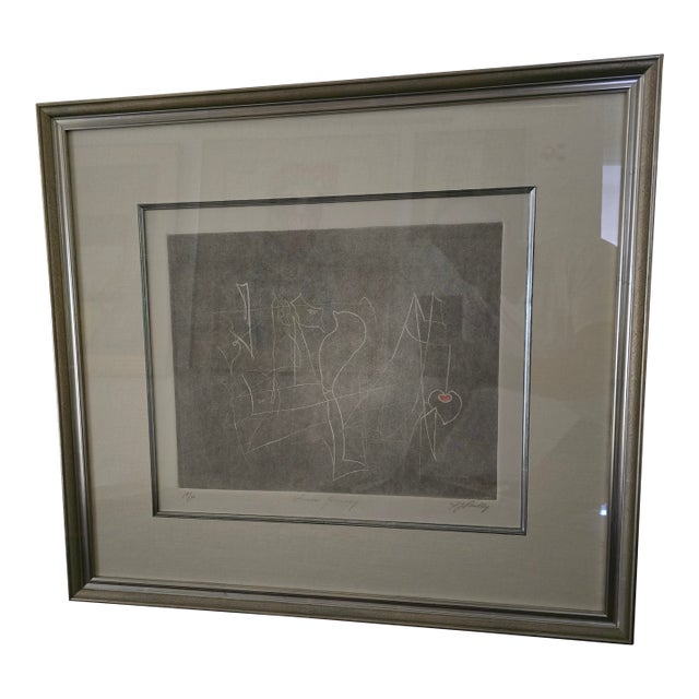 Mid Century Artist Proof Triple Signed Abstract Etching For Sale