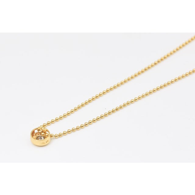 Bezel Set Diamond Pendant on 18k Yellow Gold Ball Chain Necklace For Sale - Image 4 of 6