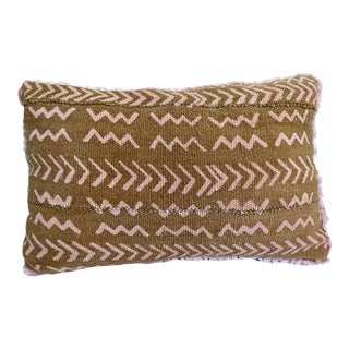 Contemporary Brown & Pink Custom Pillow Made from Vintage African Bogolan Mud Cloth For Sale