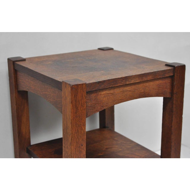 Arts & Crafts Antique Arts & Crafts Mission Oak Stickley Style 2 Tier Plant Stand Side Table For Sale - Image 3 of 15