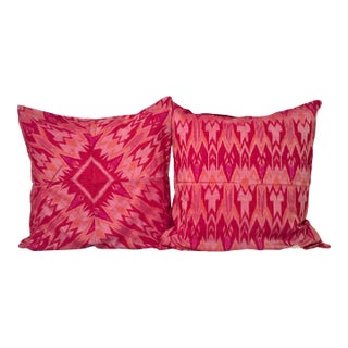Bohemian Magenta Ikat Pillow Covers From Vietnam- A Pair For Sale