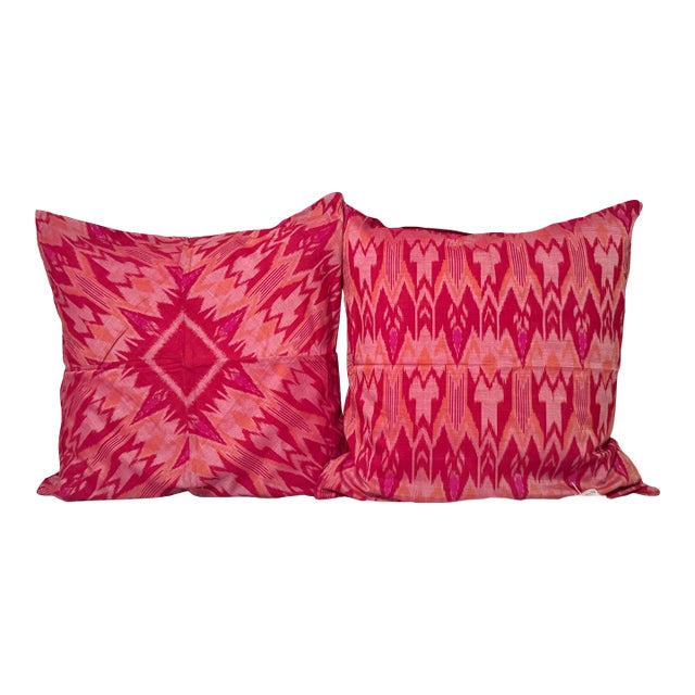 Bohemian Magenta Ikat Pillow Covers From Vietnam- A Pair For Sale