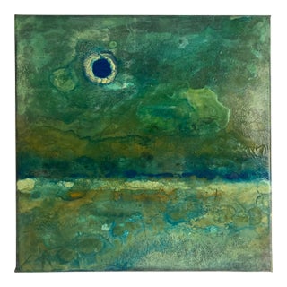 Original Abstract Blue Green and Yellow Painting For Sale