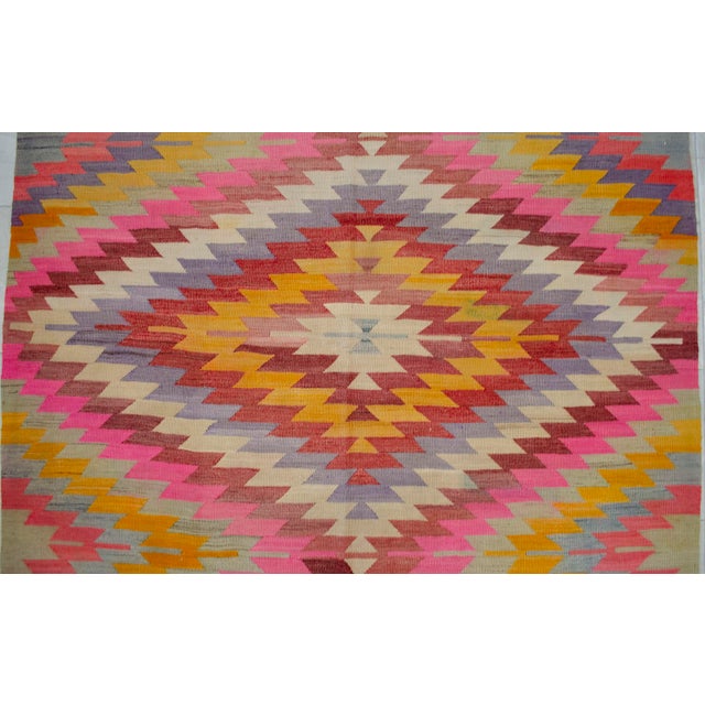 Turkish Handmade Rug Diamond Pattern Vintage Kilim Rug For Sale - Image 11 of 17