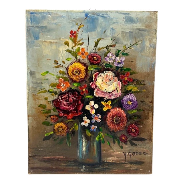 Yves Gonec, Country Bouquet, Mid-20th Century, Oil on Canvas For Sale