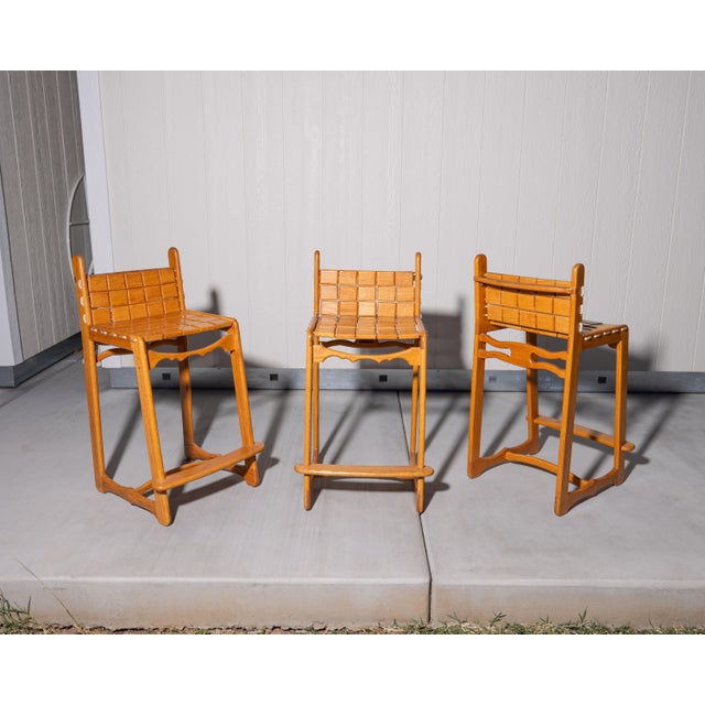Vintage Studio Handcrafted Oak Counter Stools by John M. Toy - Set of 3 For Sale In Sacramento - Image 6 of 15