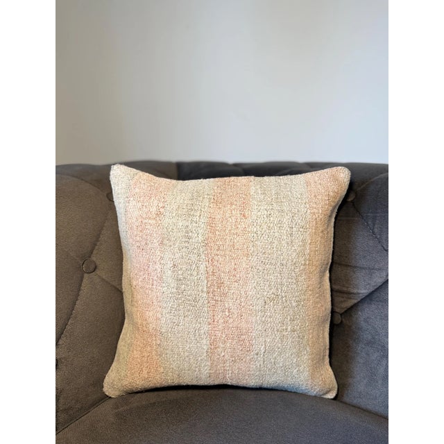 1990s Earthy Hemp Throw Pillow, Sage Green Blush Pink Ivory Cushion, Handwoven Turkish Pillow With Insert, 16x16 In For Sale - Image 5 of 6