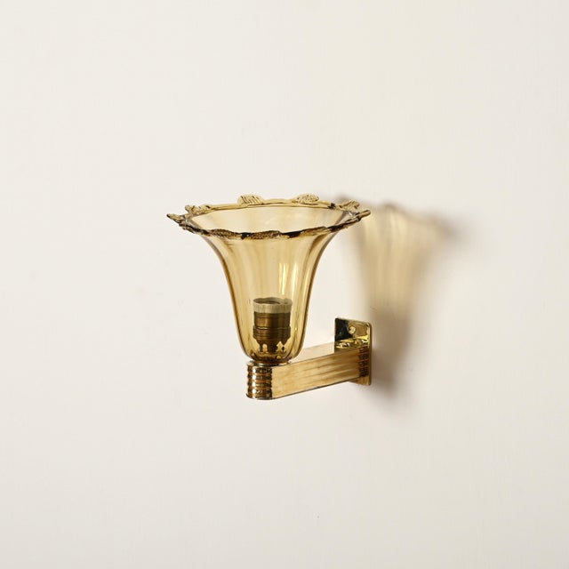 Murano Glass and Brass Flower Sconces by Barovier, Italy, 1940s, Set of 2 For Sale - Image 10 of 16
