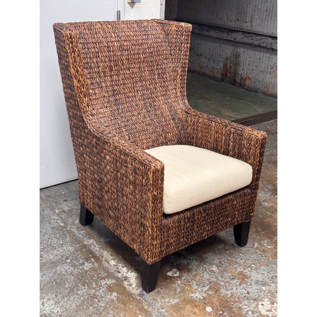 Contemporary Crate & Barrel Woven High Back Armchair For Sale - Image 3 of 12