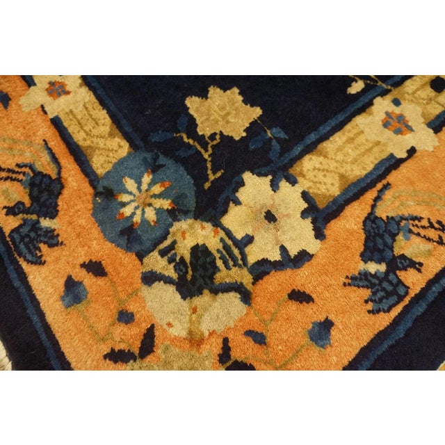 1900s Navy Floral Traditional Antique Chinese Peking Carpet 5'1" X 7'8" Wool Knotted Rug For Sale - Image 10 of 11