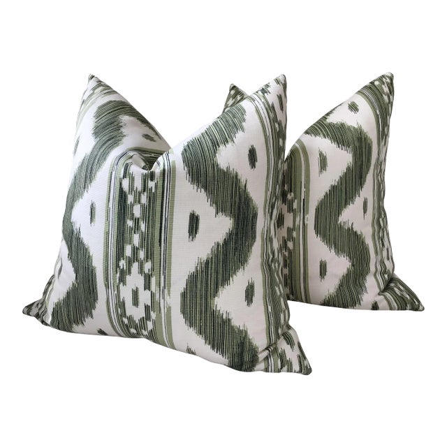 Quadrille China Sea “Bali Hai” Complete Pillows With Down Inserts in Sea Green on Tint- a Pair For Sale