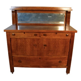 1920s Antique Arts and Craft Mission Tiger Oak Server / Sideboard / Buffet For Sale