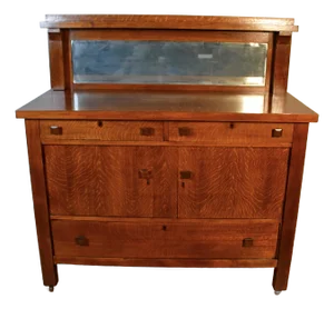 1920s Antique Arts and Craft Mission Tiger Oak Server / Sideboard / Buffet