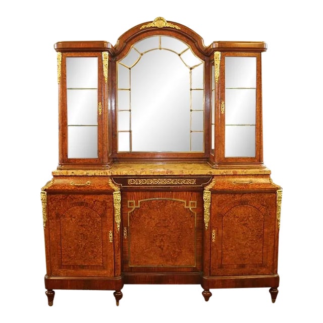 ​French Bronze Mounted Marble Top Inlaid Server Buffet Circa 1910 For Sale