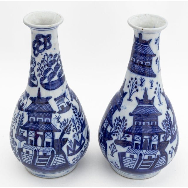 Chinese Blue and White Bottle Vases, Pair For Sale - Image 4 of 6