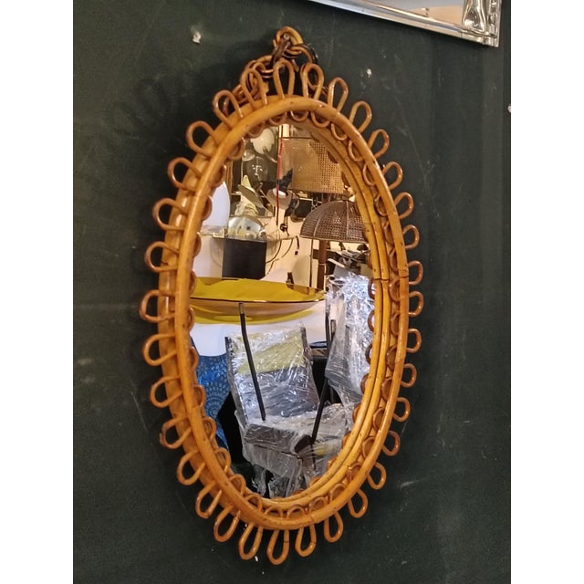 Oval Rattan Wall Mirror in the style of Olaf Von Bohr, Italy, 1960s For Sale - Image 6 of 9