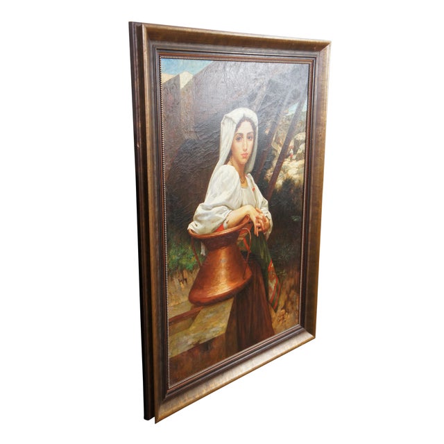 Figurative Late 20th Century Italian Girl Drawing Water Oil Painting After William Adolphe Bouguereau For Sale - Image 3 of 12