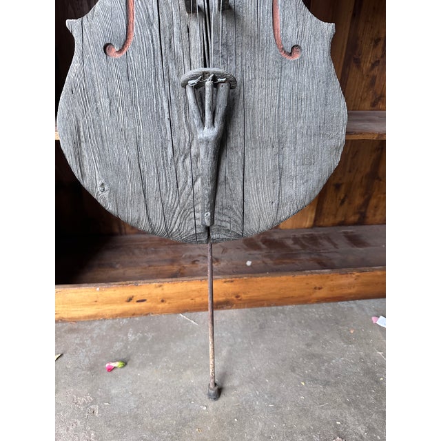 Wood Large 67" Hand-Carved Wooden Cello Sculpture With Pinecone Tuning Pegs – Folk Art For Sale - Image 7 of 16
