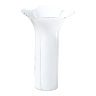 Mid-Century Hand-Blown White Murano Glass Geometric Flower Vase Signed Mazzega For Sale