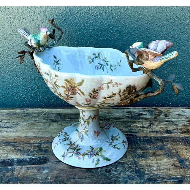 Vintage Floral Glazed Ceramic Pedestal Cache Pot For Sale - Image 11 of 16