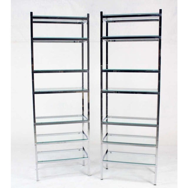 Pair of Mid Century Modern Tall & Narrow Chrome & Glass Etageres MINT!