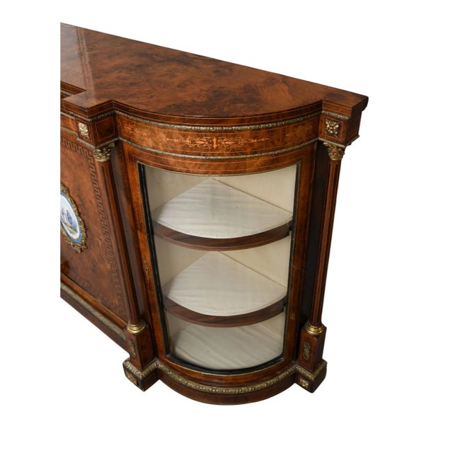 Mid 19th Century Burr Walnut English Credenza Bronze Ascents Limoes Plack For Sale - Image 12 of 12