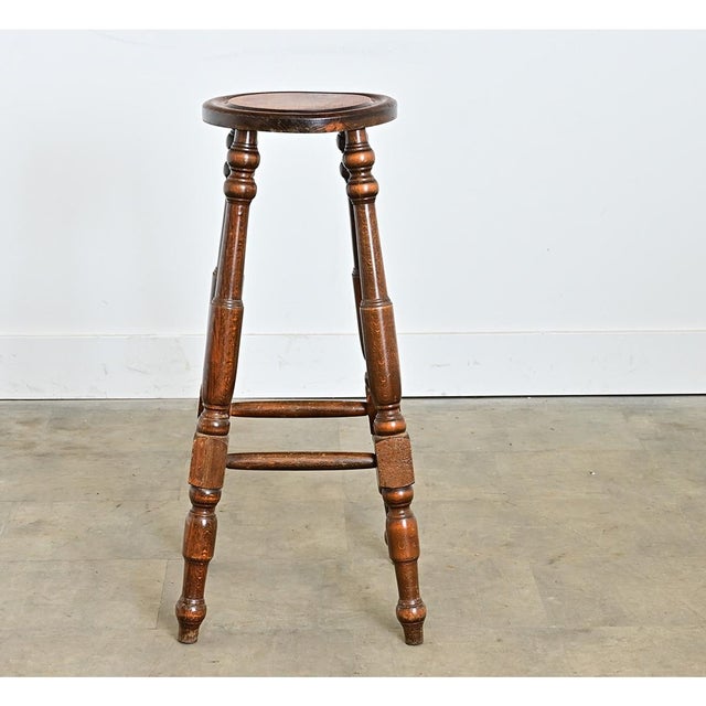 Brown English 19th Century Carved & Turned Oak Stool For Sale - Image 8 of 10