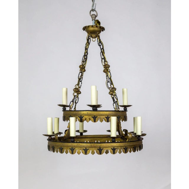 Mid 20th Century Tudor Style 2-Tier Tole Ring Chandelier For Sale - Image 9 of 12