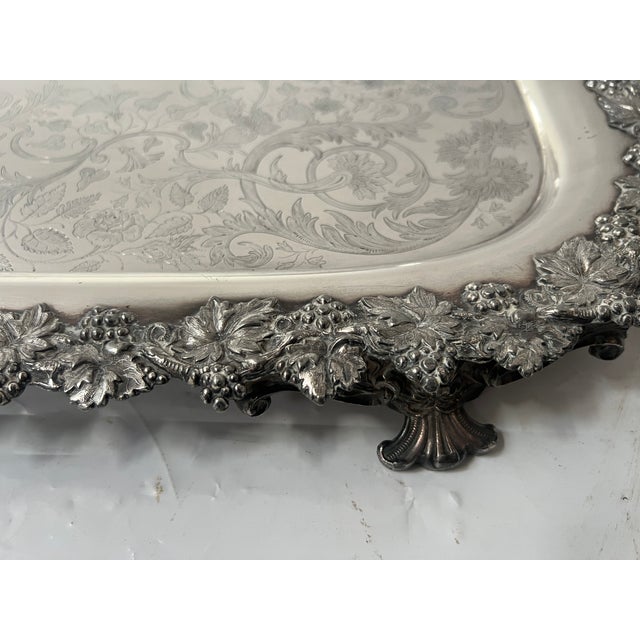 Large Silver-Plated Metal Tray, 1800s For Sale - Image 4 of 16