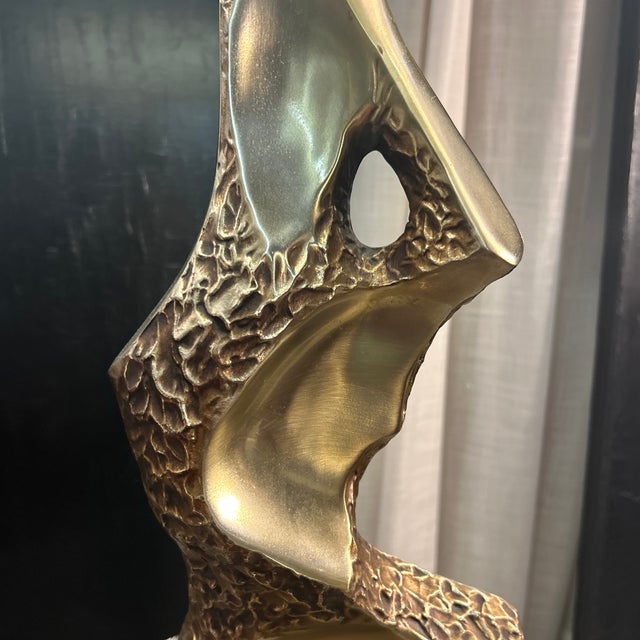 Wood Richard Barr Cast Brass Brutalist Abstract Lamp With Shade for Laurel Lighting Co. For Sale - Image 7 of 12