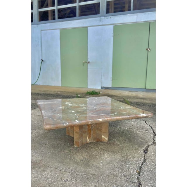 Italian Style Marble Curved Edge Square Coffee Table With Curved Pedestal Base For Sale - Image 4 of 13