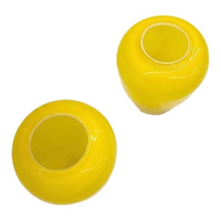 Pair of Mid-Century Modern Sunny Yellow Art Glass Vases For Sale