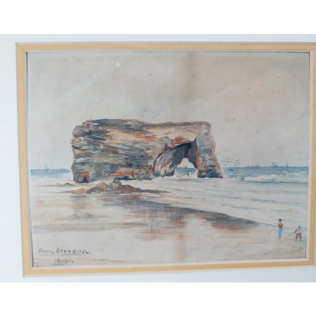 English 1900's English Watercolor Landscape Painting of Marsden Rock Signed Stevenson For Sale - Image 3 of 8