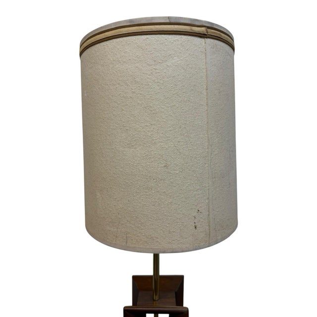 Mid-Century Modern Walnut Brass Sea Shell Table Lamp W/Original Drum Shade For Sale - Image 11 of 13