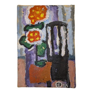 Flowers & Chair | Acrylic on Canvas | Expressionist | Edward A. Davidson | 1976 For Sale