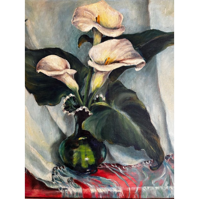 1930s Antique 1930’s Oil Painting on Canvas Still Life of Calla Lily Flowers For Sale - Image 5 of 7