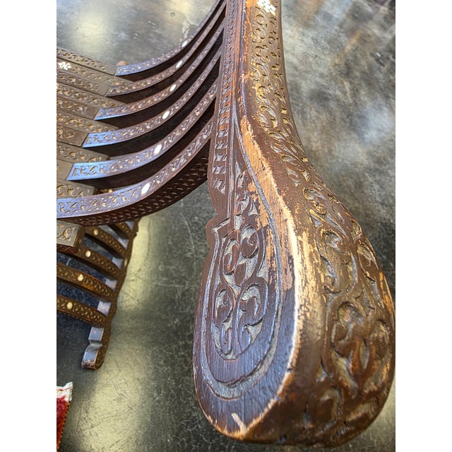Chestnut Early 1900s Antique Arabesque Wood / Mother Pearl Chair For Sale - Image 8 of 12