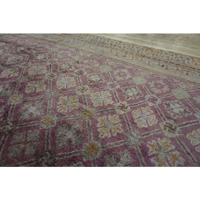 1900s Antique Large Chinese Diamond Grid Purple Baotou Knotted Runner Rug For Sale - Image 4 of 12