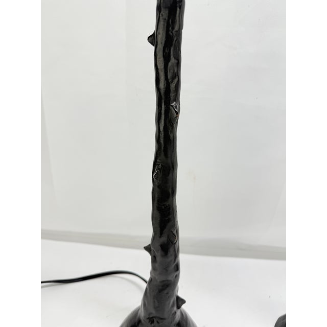 Bronze Pair, Les Heritiers Bronze Faux Bois Tree Trunk Form Table Lamps - Signed For Sale - Image 8 of 9