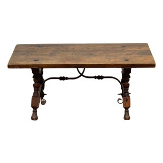 Spanish Castilian Refectory Style Walnut & Wrought Iron Coffee Table, Early 20th For Sale