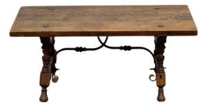 Spanish Castilian Refectory Style Walnut & Wrought Iron Coffee Table, Early 20th