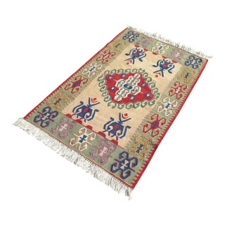 Mid 20th Century Mid 20th Century Small Aesthetic Boho Handmade Kilim Vintage Area Rug For Sale