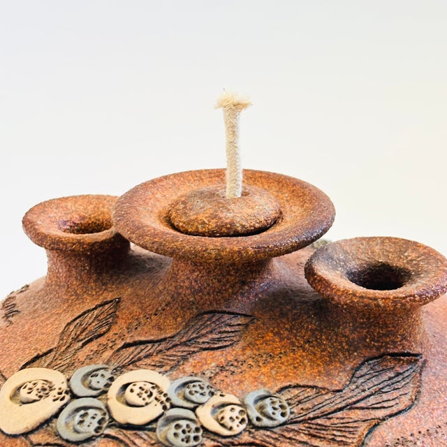 1980s Triple Neck Studio Pottery Oil Lamp Vase by Carma, 1984 For Sale - Image 5 of 12