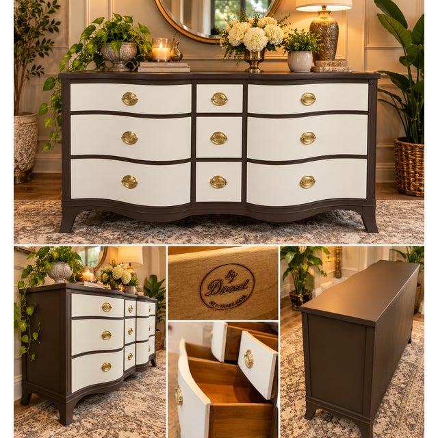 Drexel Nine Drawers, Serpentine, Mid-Century Dresser For Sale In Denver - Image 6 of 7