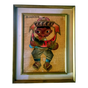 Original Mid-Century Mexican Modernist Painting on Burlap: Boy With Watermelon by Jose Maria De Servin (1917-1983)
